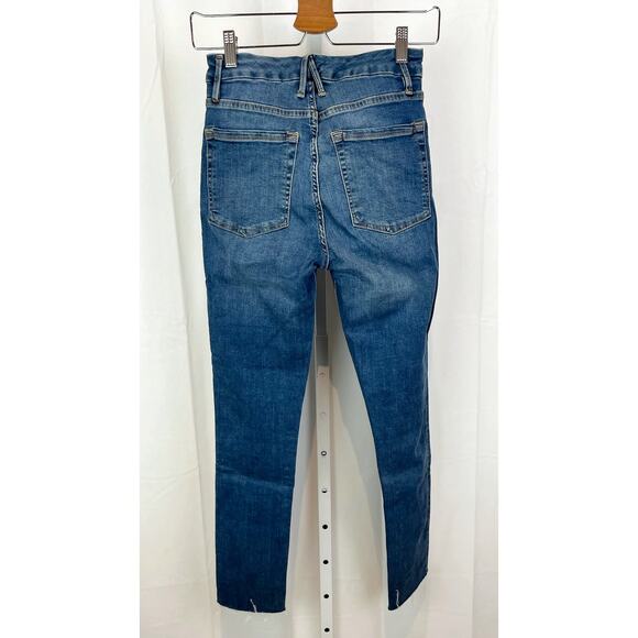 GOOD AMERICAN Size 25 0 Good Waist Ankle Crop Raw Edge Hem Skinny Jeans Blue - Picture 2 of 10
